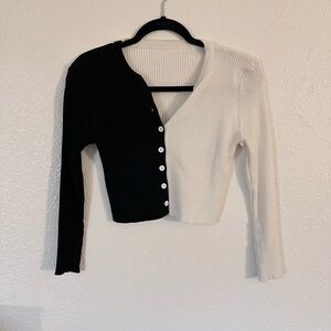 J.ING Black and White Ribbed Cardigan